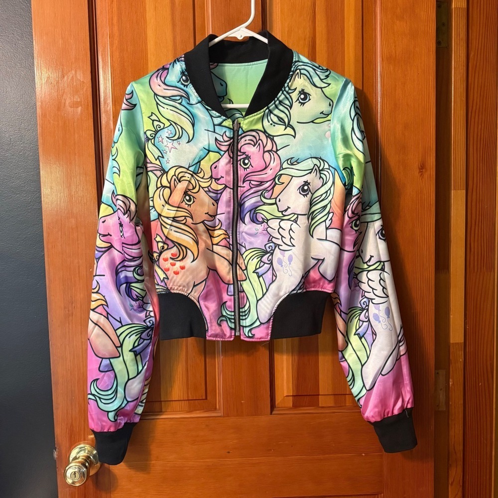 Alice Vandy My Little Pony Bomber Jacket M Multicolor Reversible Cropped Zip - Picture 6 of 11